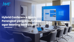 Hybrid conference room dengan display kamera mikrofon speaker dan room control untuk meeting perusahaan